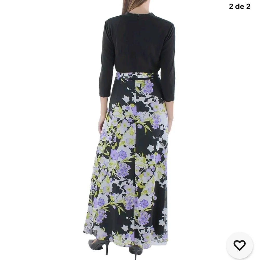 R&K maxi dress floral chiffon a-line size 6, black elegant, stretch. - Picture 4 of 16